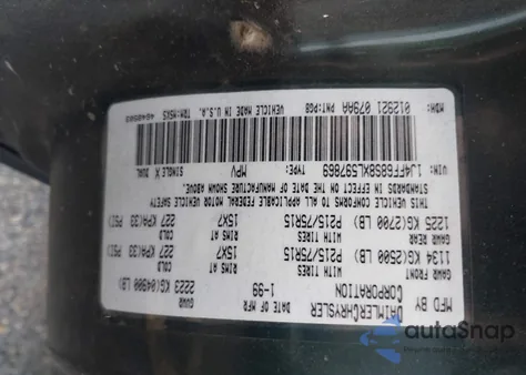 1999 Jeep Cherokee Classic/Sport из США, поврежденный, VIN 1J4FF68S8XL597869